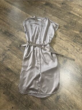 Babaton 100% Silk Shirt Dress Beige Brown Tie Waist Small
